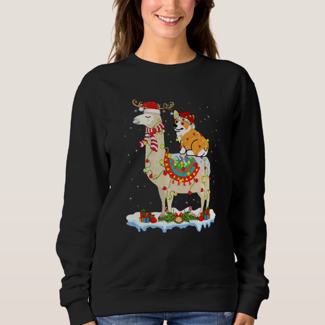Sweatshirt Corgi Xmas Éclairage Père Noël Corgi équitation Ll (Devant)