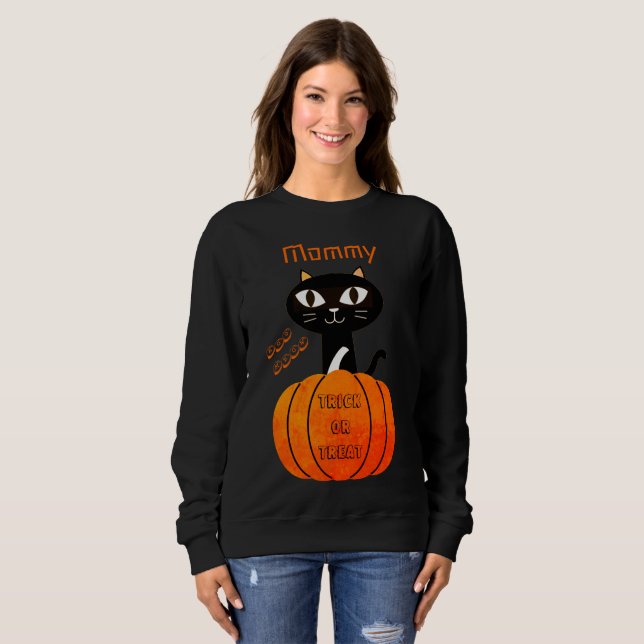 Sweatshirt Correspondance Éffrayante Trace ou Treat Cute Chat (Devant entier)