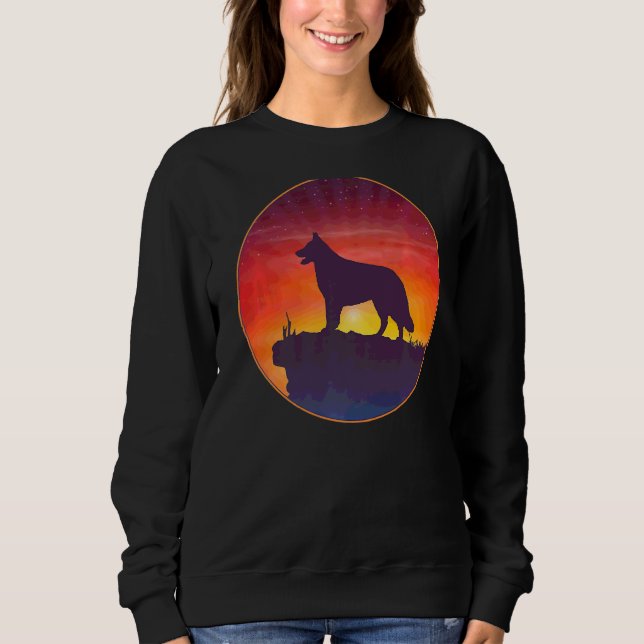 Sweatshirt Coucher de soleil de chien berger blanc (Devant)