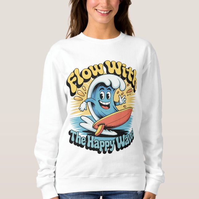 Sweatshirt Couler Avec Les Vagues Heureuses Rétro Surf Vibes  (Devant)
