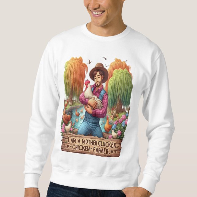 Sweatshirt Couleur de l'eau Mère Clucker Poulet Agricole (Devant)