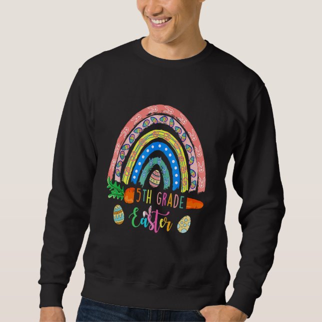 Sweatshirt Coupe de lapins de 5e année oeufs Boho arc-en-ciel (Devant)