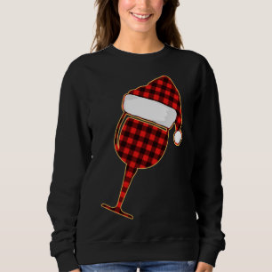 Sweatshirt Coupe de vin rouge plaid et chapeau de Noël