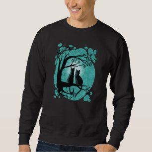 Sweatshirt Couple Chat Mignonne Assis Sur Arbre Avec Lune Dan