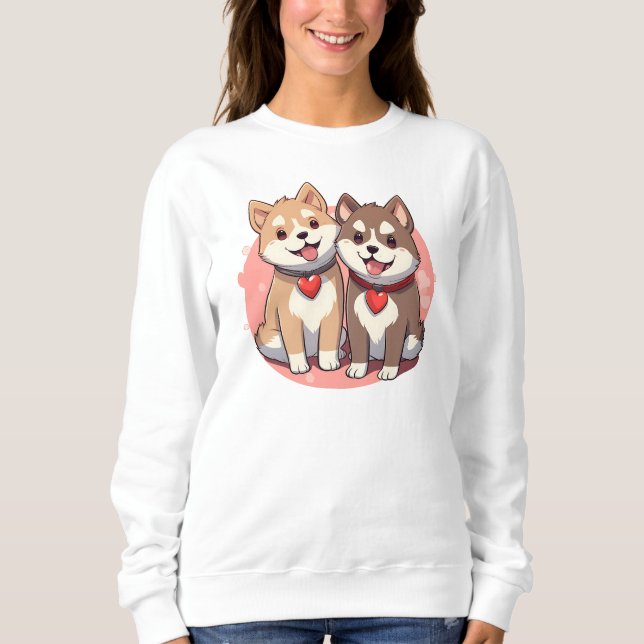 Sweatshirt Couple de chien japonais avec les coeurs (Devant)