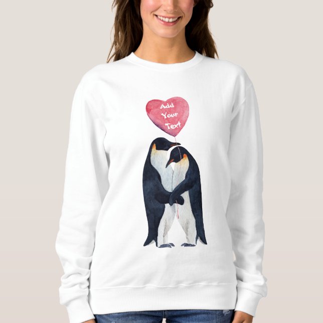 Sweatshirt Couple Empereur Penguins Coeur Personnalisé  (Devant)