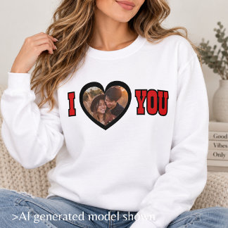 Sweatshirt Couple Photo Personnalisé Cœur Je T'Aime Romantiqu
