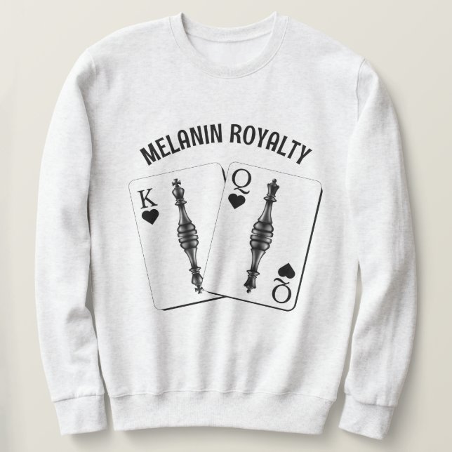 Sweatshirt Couples NOIR REINE KING CARTES DE JEUX Valentine (Design devant)