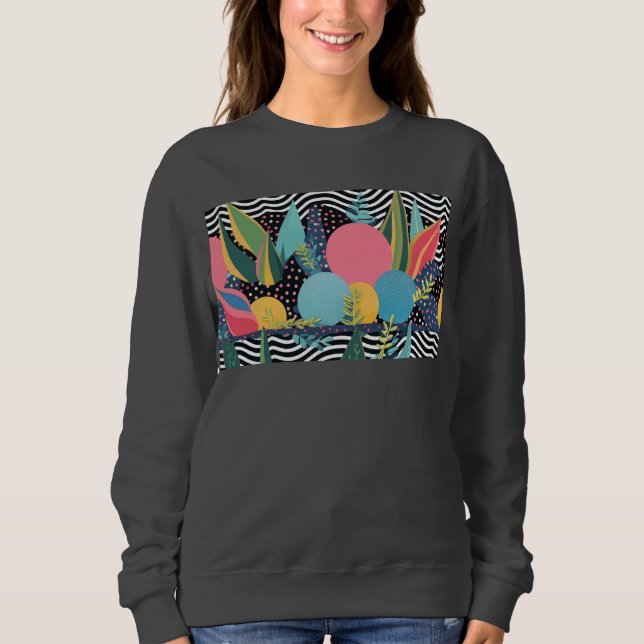 Sweatshirt Courbes et points avec feuilles (Devant)