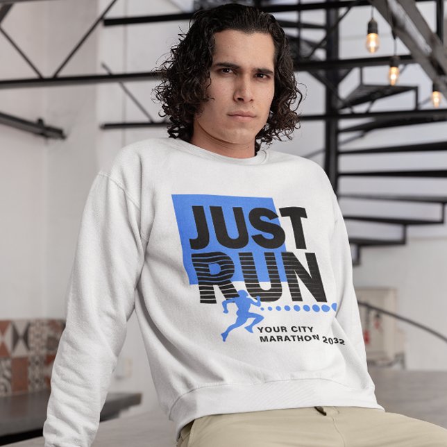 Sweatshirt Courez juste Marathon Coureur Date Bleu Blanc (Just Run Marathon Runner Race Date Blue White Sweatshirt)