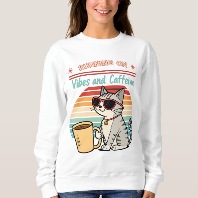 Sweatshirt Courir sur Vibes et Caféine - Cool Cat Retro (Devant)