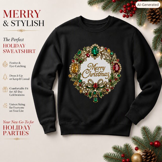 Sweatshirt Couronne de Noël sertie de luxe Pierres précieuses (Créateur téléchargé)