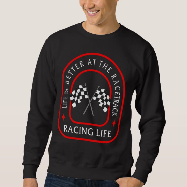 Sweatshirt Course Vie Meilleure À damiers Drapeau Voiture Cou (Devant)