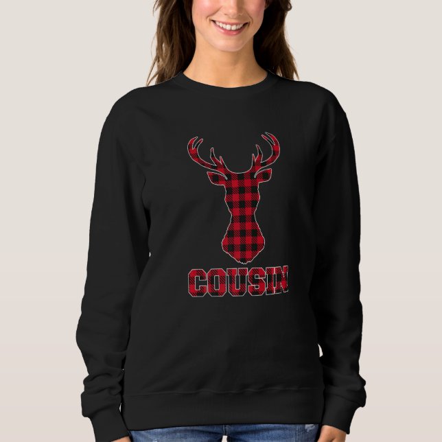 Sweatshirt Cousin Christmas Red Buffalo Plaid Deer Head Match (Devant)
