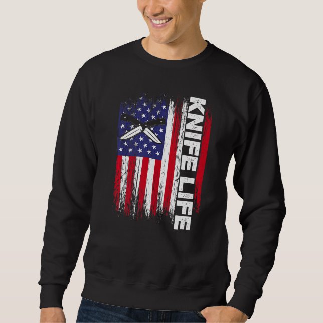 Sweatshirt Couteau Life US Drapeau Couteaux Knifeaholic Colle (Devant)