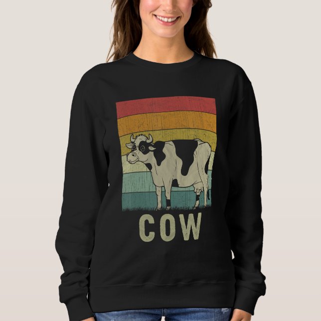 Sweatshirt Cow  Men Women Cow Retro (Devant)