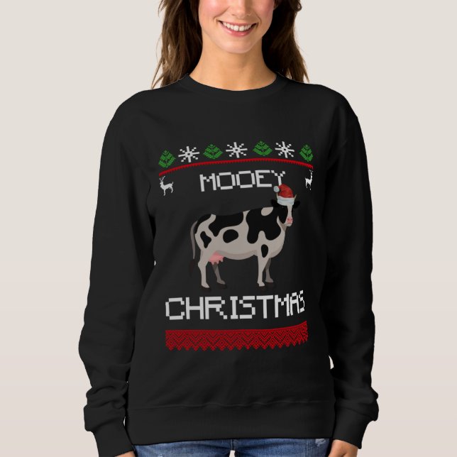 Sweatshirt Cow  Mooey Christmas  Cow With Santa Hat (Devant)