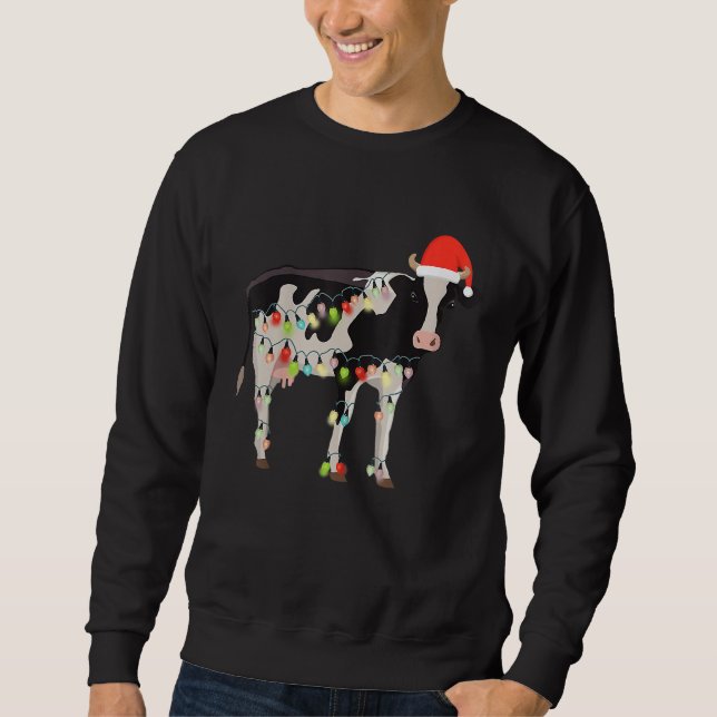 Sweatshirt Cow Reindeer Hat Santa Christmas Lights Cow Christ (Devant)