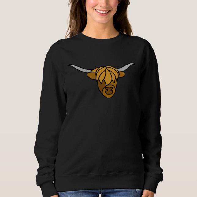 Sweatshirt Cow  Scottish Shaggy Highland Cow Head with Horns (Devant)