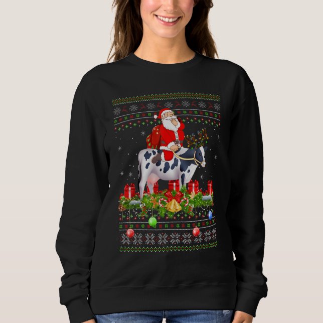 Sweatshirt Cow   Ugly Santa Riding Cow Christmas (Devant)