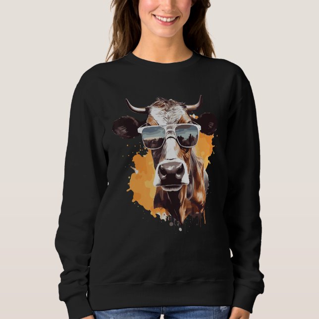 Sweatshirt Cow With Sunglasses Farmer 1 (Devant)