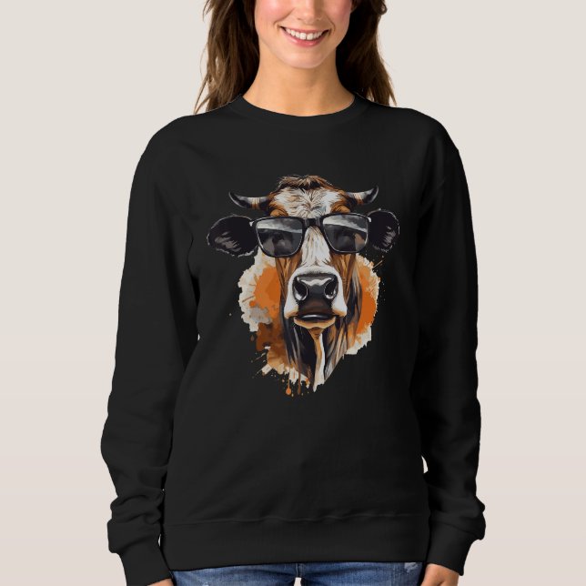 Sweatshirt Cow With Sunglasses Farmer 2 (Devant)