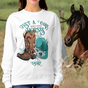 Sweatshirt Cowgirl citation turquoise cuir cowboy bottes chap