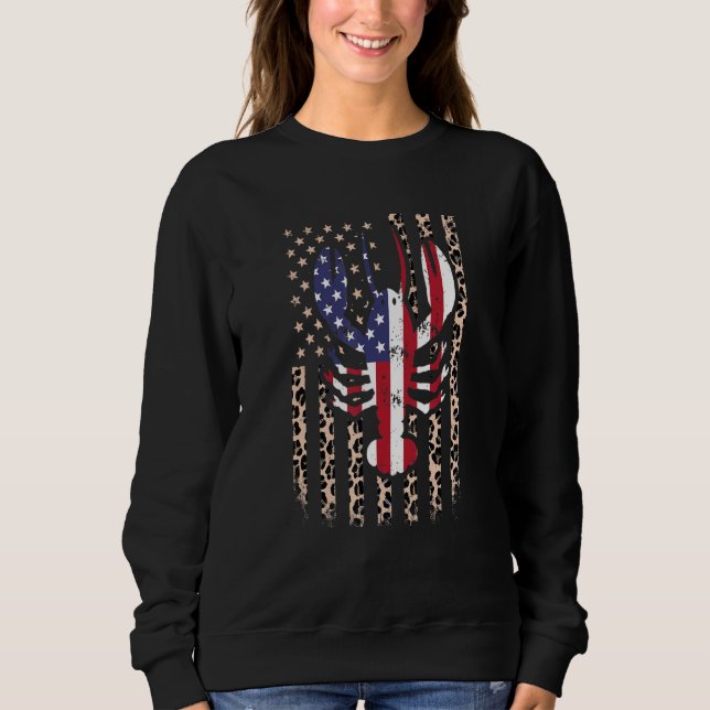 Sweatshirt Crab Crawfish American Flag Leopard Pattern 4th Of (Devant)