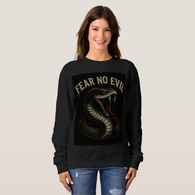 Sweatshirt CRAINTE NO EVIL - Fierce Black Cobra Snake Graphic (Devant entier)