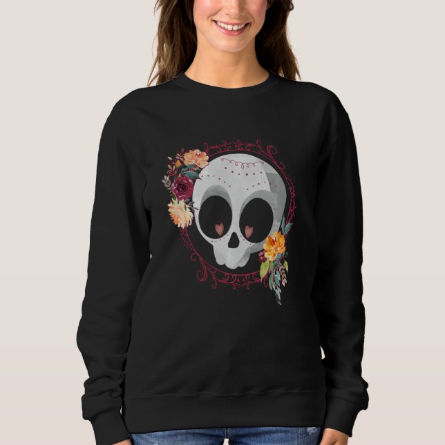 Sweatshirt Crâne à sucre mignon avec Roses et fleurs (Devant)