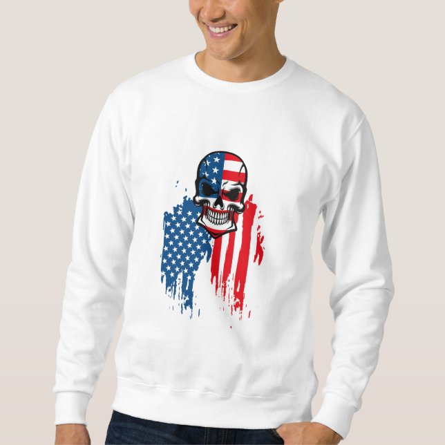 Sweatshirt Crâne avec drapeau américain (Devant)