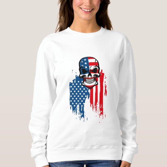 Sweatshirt Crâne avec drapeau américain (Devant)