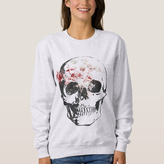 Sweatshirt Crâne avec stylo et Roses d'encre (Devant)