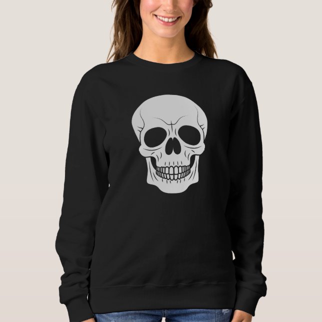 Sweatshirt Crâne blanc silhouette simple Halloween effrayant (Devant)