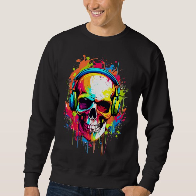 Sweatshirt Crâne coloré portant un casque (Devant)