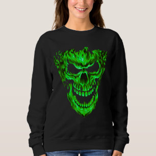 Sweatshirt Crâne de flamme de feu vert effrayant design impre
