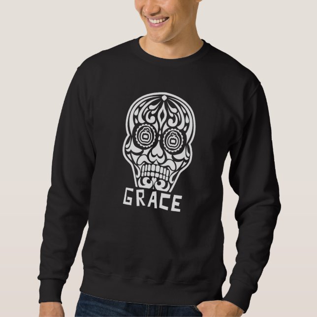 Sweatshirt Crâne de sucre de Halloween grâce (Devant)