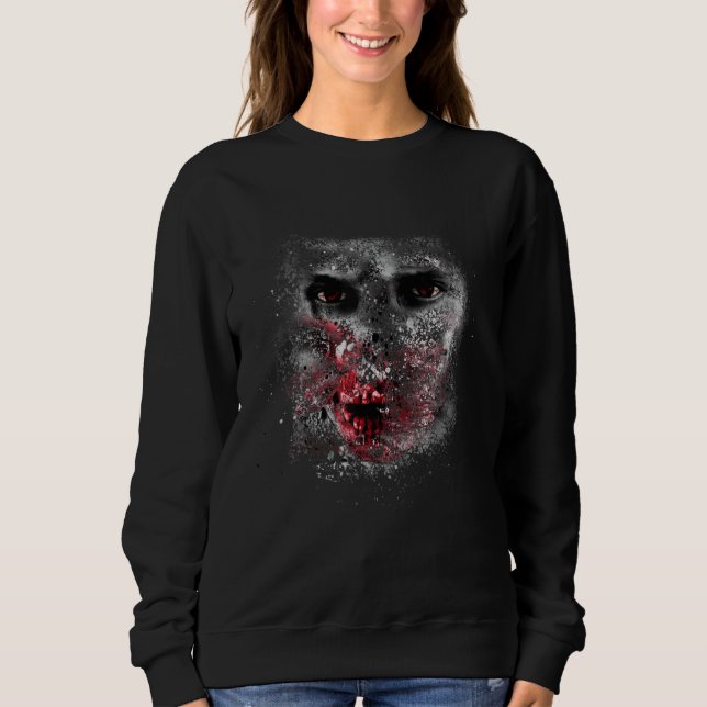 Sweatshirt Crâne de zombie Halloween effrayant avec des tache (Devant)