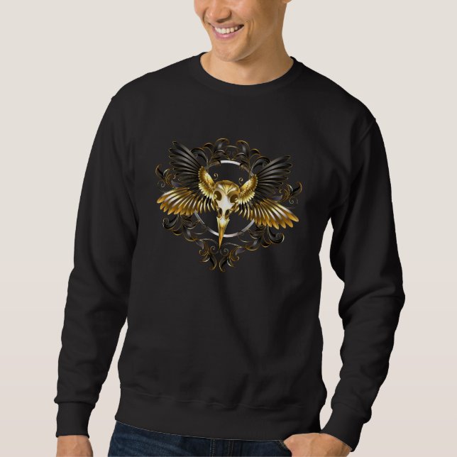 Sweatshirt Crâne d'oiseaux dorés sur arrière - plan noir (Devant)