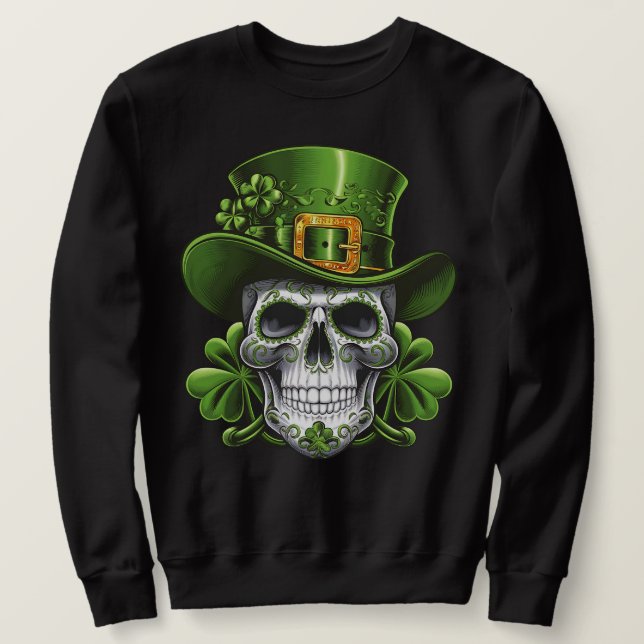 Sweatshirt Crâne en Sucre Fête de la Saint-Patrick Trèfle (Design devant)