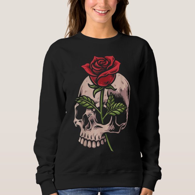 Sweatshirt Crâne et rose rouge gothique occulte tatouage emo  (Devant)
