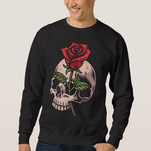 Sweatshirt Crâne et rose rouge gothique occulte tatouage emo  (Devant)