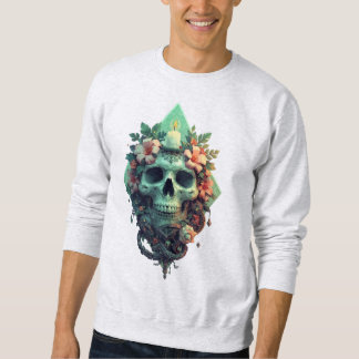Sweatshirt Crâne floral avec bougie Pixel art