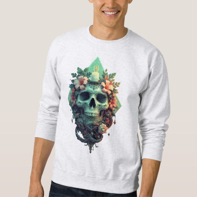 Sweatshirt Crâne floral avec bougie Pixel art (Devant)