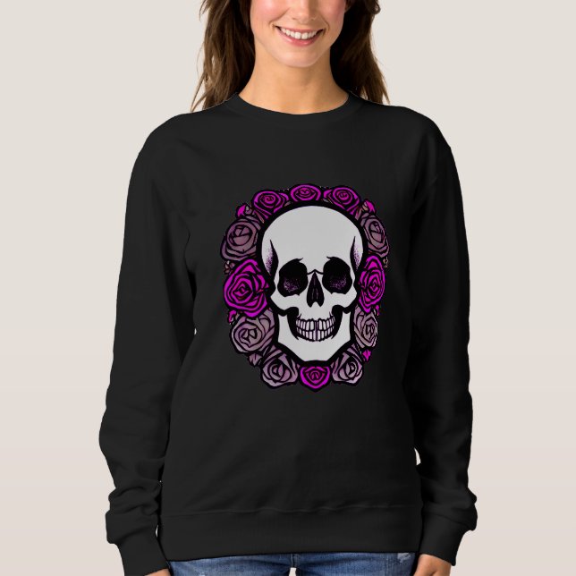 Sweatshirt Crâne grimaçant avec graphique de roses roses et v (Devant)