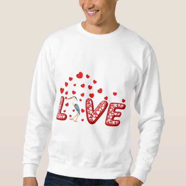 Sweatshirt Crane Oiseau Amoureux Coeurs Amoureux Crane Valent (Devant)