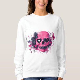 Sweatshirt Crâne rose avec papillons et coeurs