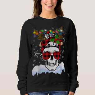 Sweatshirt Crâne Santa Hat Reindeer Feux de Noël Rouge Buf