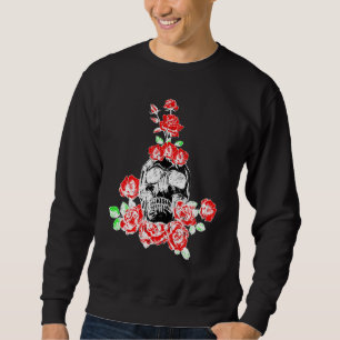 Sweatshirt Crâne Skeleton crâne rose fleurs roses plante amou