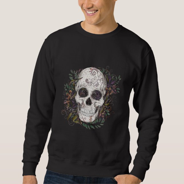 Sweatshirt Crâne souriant Fleur Graphique Ancien (Devant)
